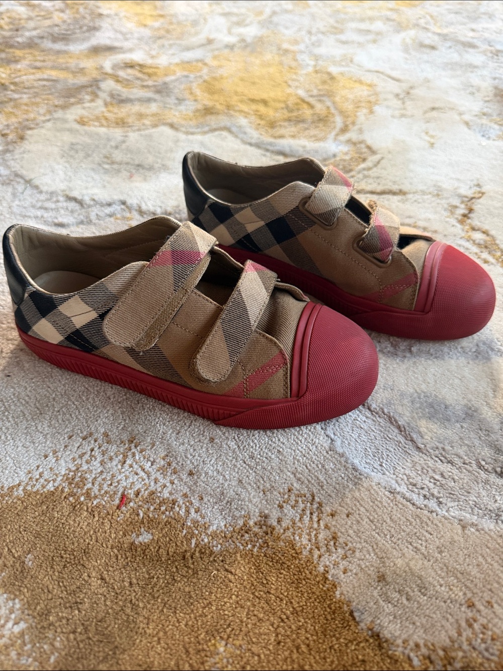 Burberry children Plaid Canvas Sneakers with Red Toe Cap
